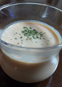 簡単トマトジュースと豆乳の半々冷製スープ