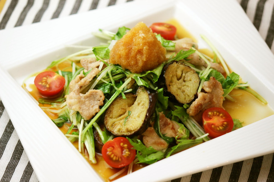 簡単料理☆豚と揚げ茄子のハリハリぽん酢焼の画像