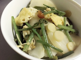 簡単!カブと油揚げと山菜の煮物