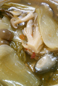 簡単チンゲン菜　きのこのピリ辛中華スープ