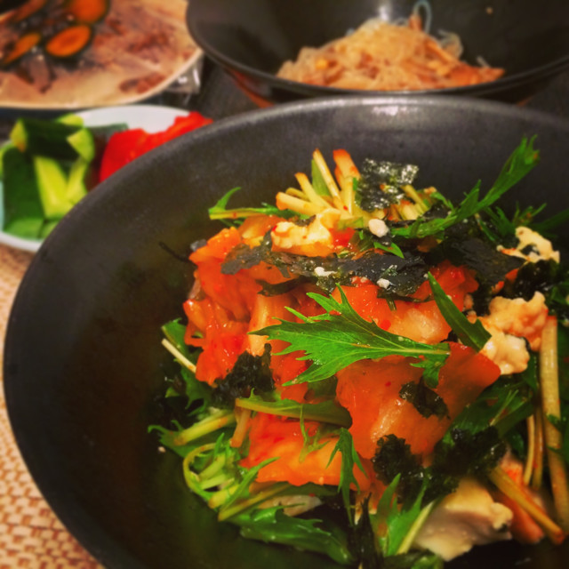 キムチ・豆腐・水菜のもりもりサラダ！の画像