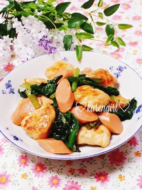 とりムネと小松菜のガーリック醤油炒め