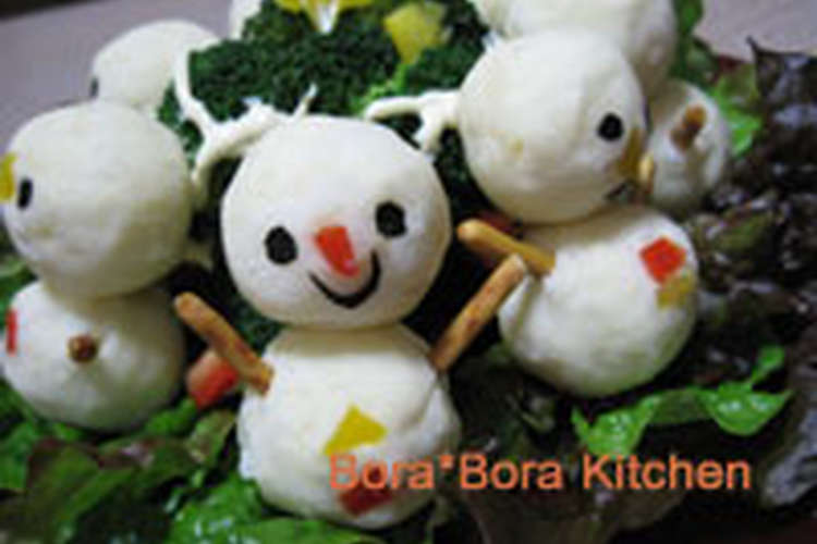 簡単クリスマスメニュ 雪だるまサラダ レシピ 作り方 By Bora Bora クックパッド