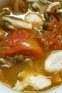 簡単トマトと鶏ささみ　きのこの中華スープ