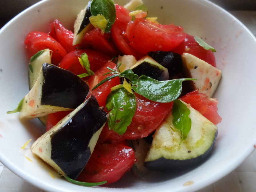 イタリアンな感じの水ナスとトマトのサラダの画像