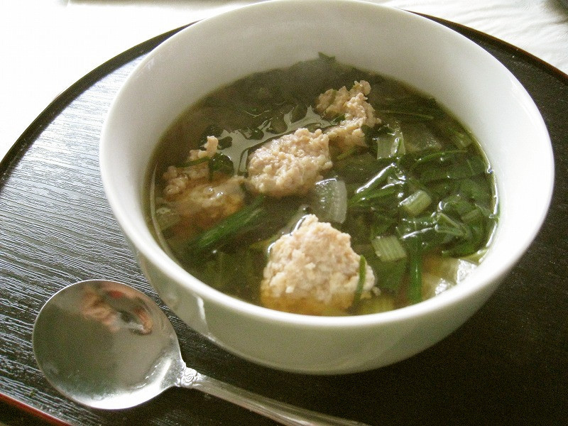小松菜と鶏団子のスープ@10分の画像