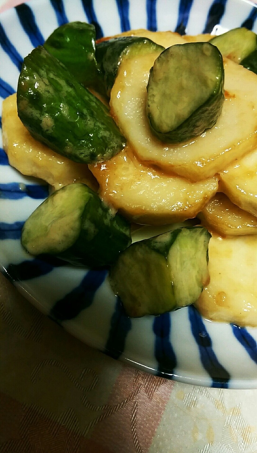 簡単♪きゅうりと長芋の山葵マヨポン炒めの画像