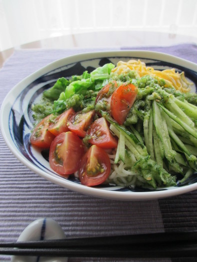 夏野菜たぷり✿緑酢deぶっかけ塩ラーメンの写真