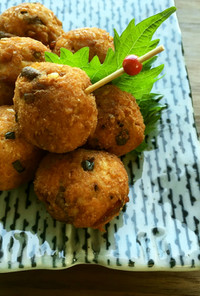 鶏と卯の花のだんご揚げ