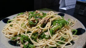 ピーマン・ツナ・塩昆布のスパゲッティー