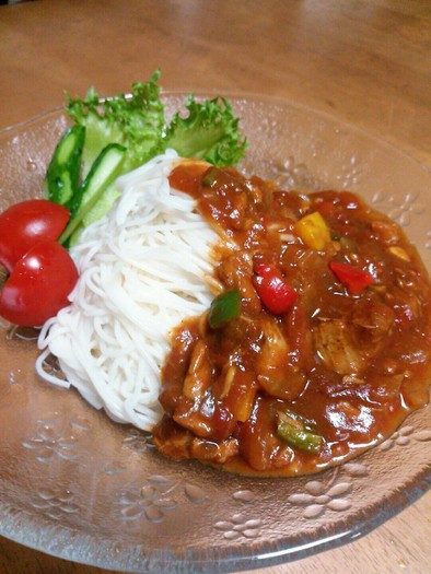 ツナ＆トマト缶＆ピーマンの夏カレー素麺♡の写真