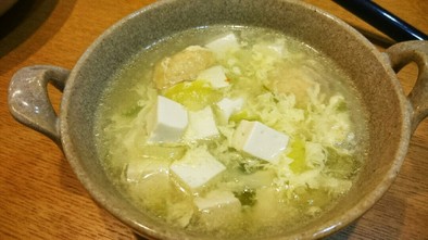 鶏団子とネギのたまご中華スープの写真
