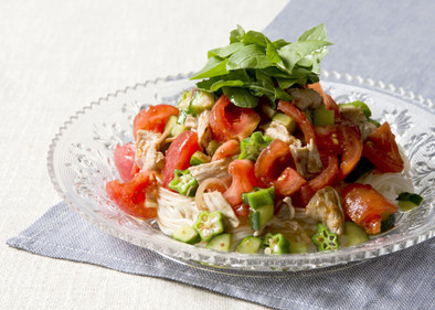 夏野菜とトマトの冷製素麺の写真