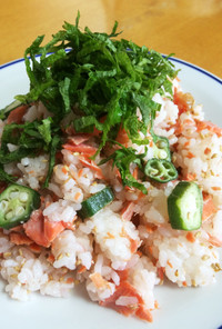 お弁当ランチ簡単☆鮭 オクラ 梅干しご飯