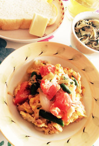 朝食のひと皿にオススメ♡トマト卵の炒め物