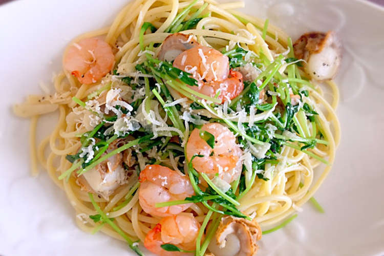 豆苗とエビホタテのオイルパスタ レシピ 作り方 By てんてんたん クックパッド 簡単おいしいみんなのレシピが356万品