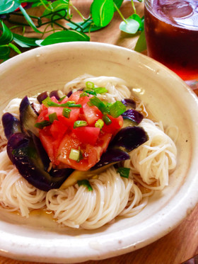 サッパリ簡単!茄子とトマトの素麺♡