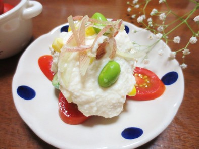 夏野菜かけきゅうり長いもの豆腐かけ白和えの写真
