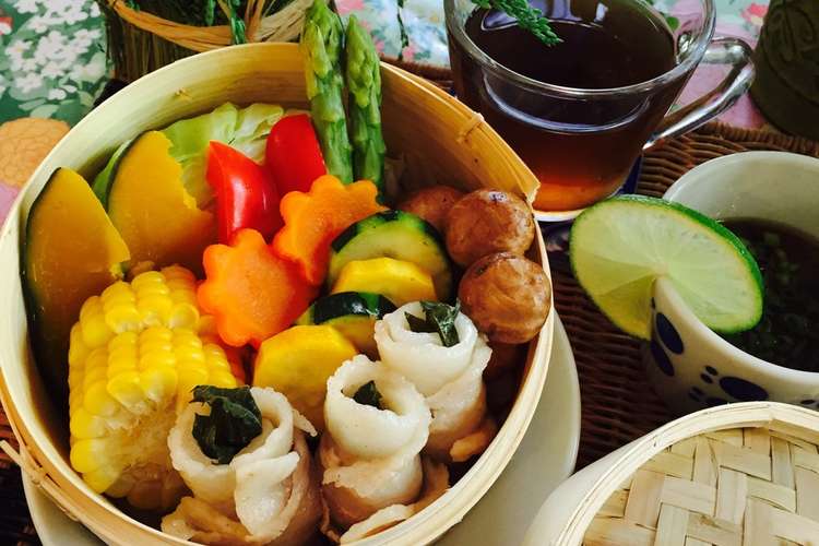 豚バラの梅しそ巻きと彩り野菜のせいろ蒸し レシピ 作り方 By Kaireimama クックパッド 簡単おいしいみんなのレシピが356万品