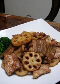 豚バラレンコン生姜炒め