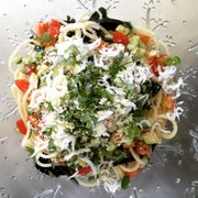 しらすと夏野菜の朝パスタの写真