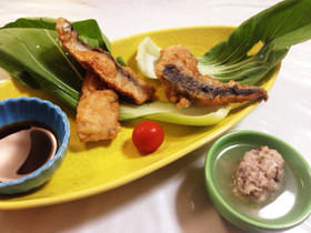 お刺身イワシで☆鰹節つみれ*ミョウガ揚げ