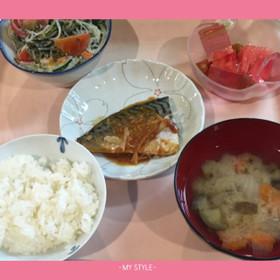 簡単鯖味噌煮定食