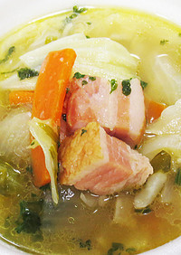 豚バックリブ茹で汁利用のキャベツのスープ