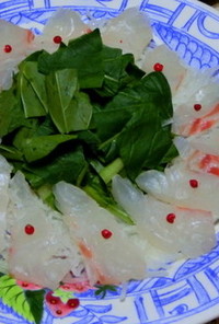 生の小松菜で鯛のお刺身サラダ