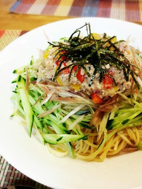 ひき肉と夏野菜の夏バテ解消冷静パスタ♪