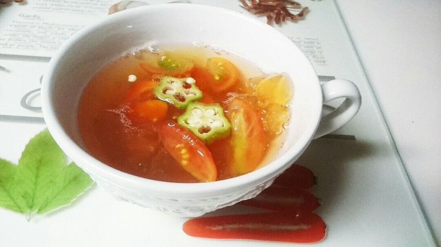 ミニトマトのゼリーコンソメスープの画像