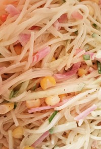 細いパスタ麺でスパゲティサラダ