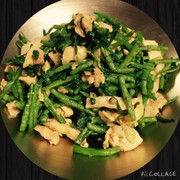 鶏肉と青菜（クレソンや小松菜）の七味和えの写真