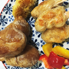 アイス棒で素麺 肉巻きおにぎり