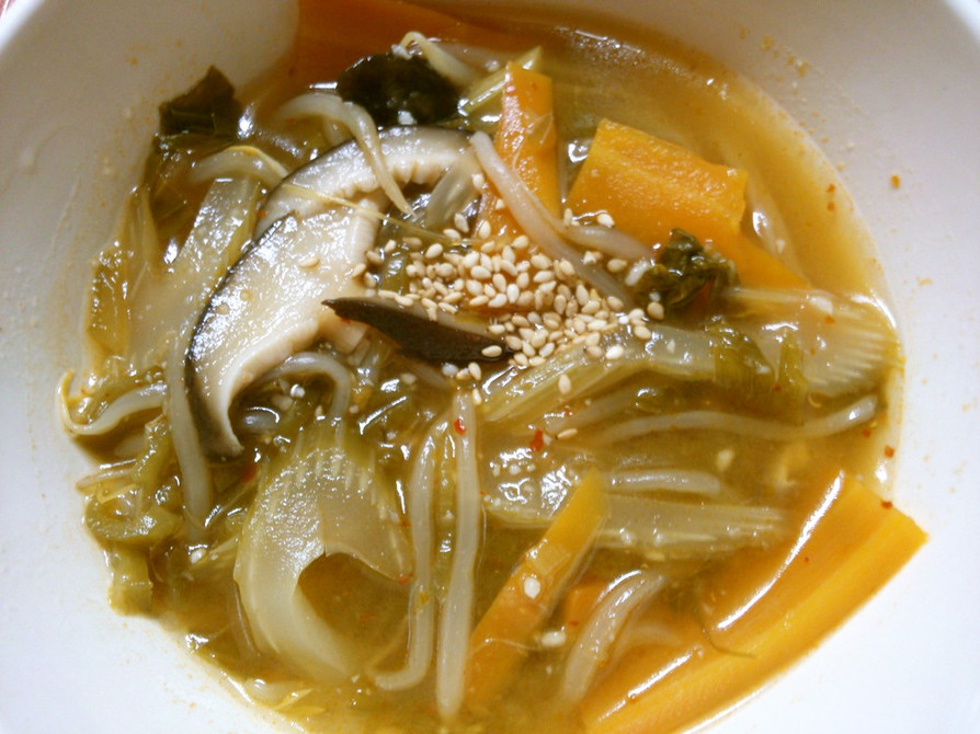 簡単 セロリと もやし野菜のピリ辛スープの画像