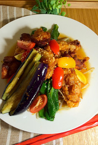 夏野菜と鶏の油淋鶏風サラダ