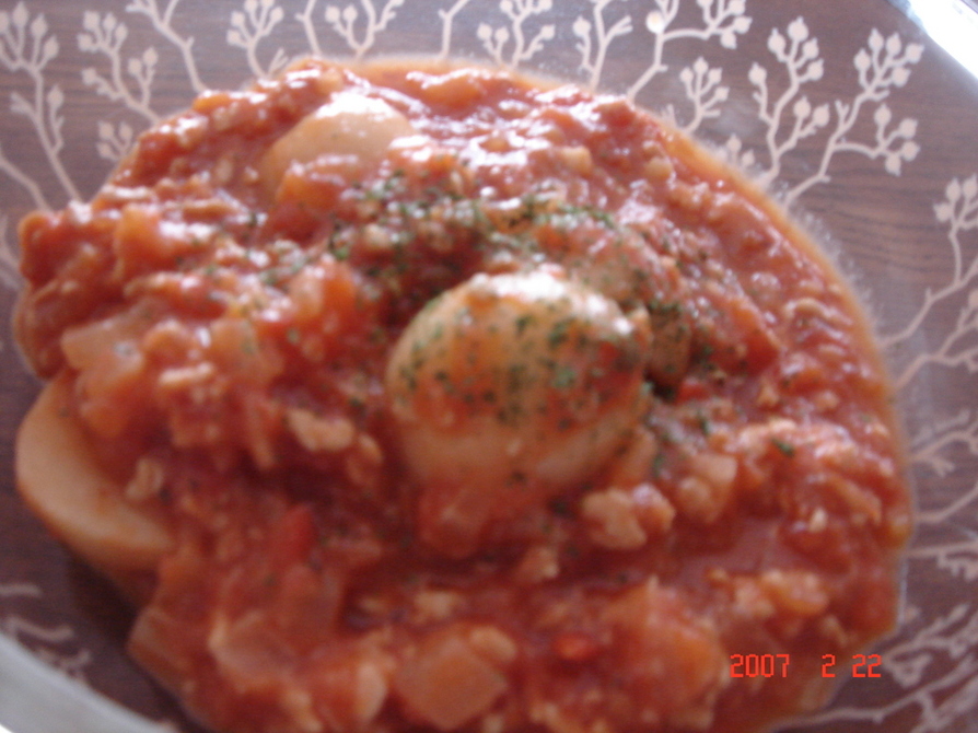 里芋と鶏ひき肉のトマト煮の画像