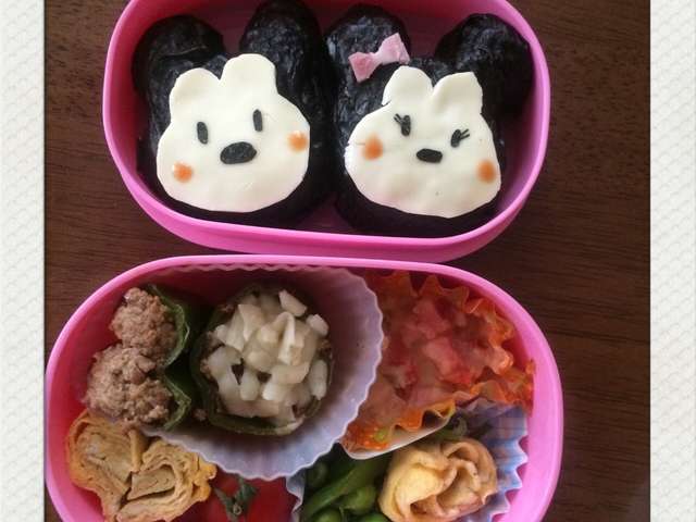 ミッキーミニーのキャラ弁当 レシピ 作り方 By Shioriru クックパッド