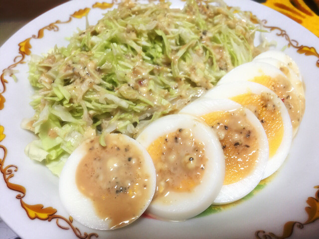 【簡単つまみ】キャベツとゆで卵のガリマヨの画像