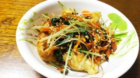 副菜に☆水菜と人参と油揚げのゴマ炒め