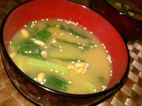 ほうれん草と納豆のピリ辛味噌汁(^^♪