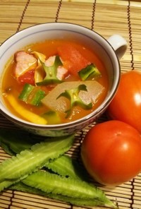 夕顔・トマト・四角豆のコンソメスープ♪
