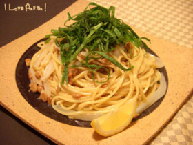 イカ納豆と青じその冷たいスパゲッティー