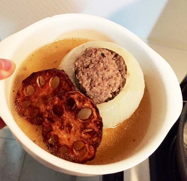 カリッと☆玉ねぎの肉詰めスープの画像
