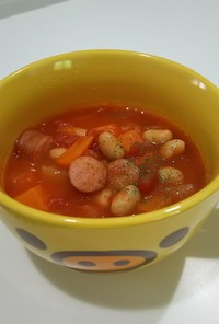 簡単！ウィンナーと豆のトマトスープ