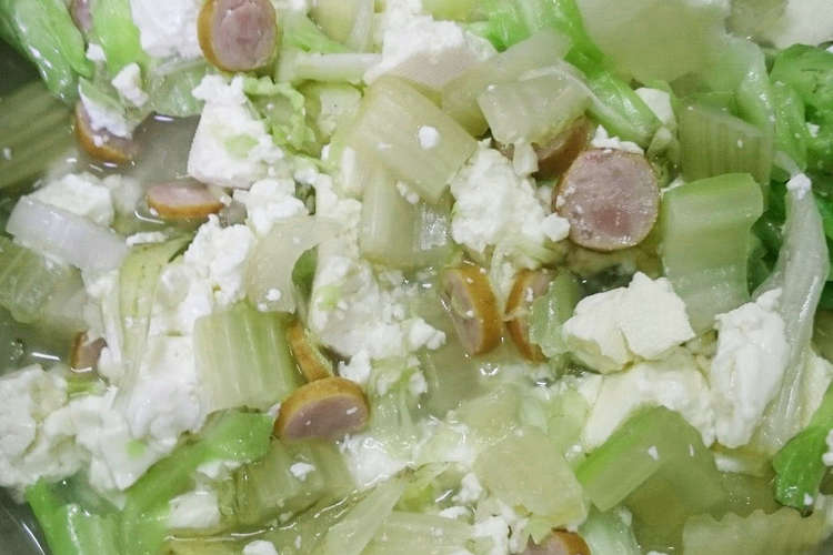 残飯de犬ごはん 豆腐セロリハムキャベツ レシピ 作り方 By ウーパー太郎 クックパッド