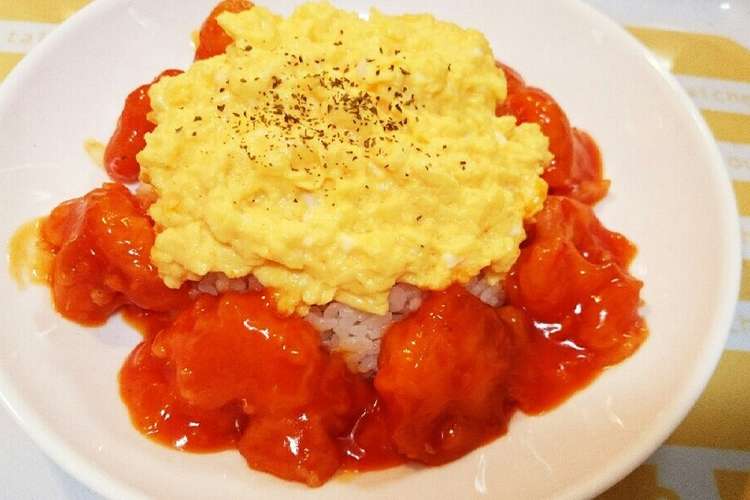 節約豪華 ふわとろ卵の辛くないエビチリ丼 レシピ 作り方 By いちごの国のありす クックパッド 簡単おいしいみんなのレシピが360万品