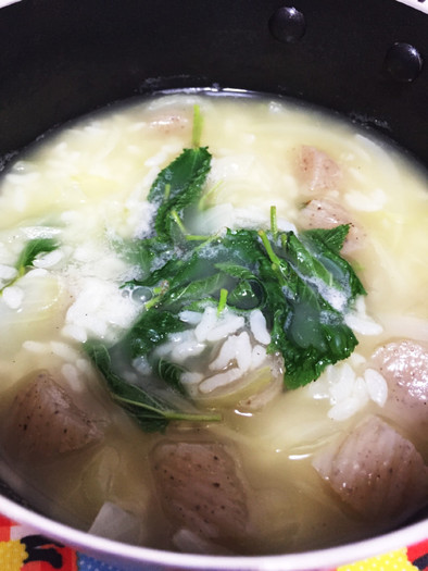 玉ねぎスープのクッパ〜モロヘイヤ入り〜の写真