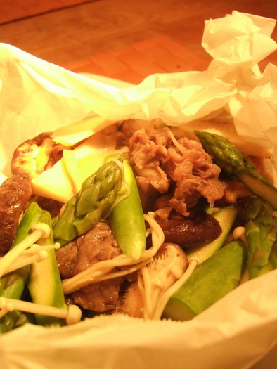 クックパーで簡単アスパラと牛肉の中華炒めの写真