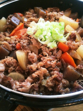 牛バラ薄切り肉でがっつり煮込み